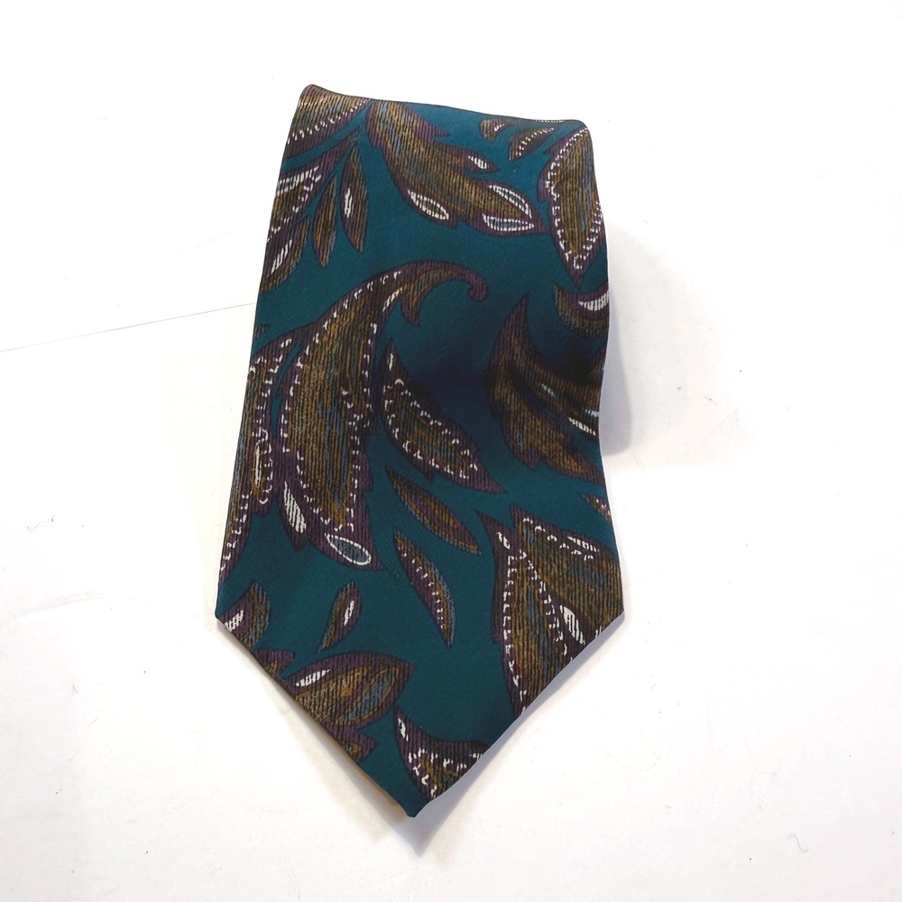 Bugatti Mens Teal Abstract Paisley Leaf 100% Italian Silk Necktie Classic Tie